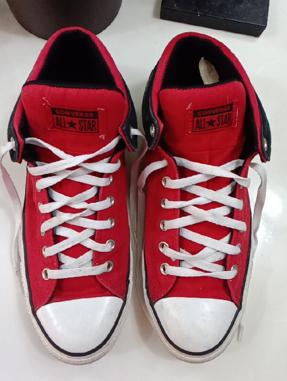 Converse Mens Red and White High-Top Sneakers - Picture 2 of 8